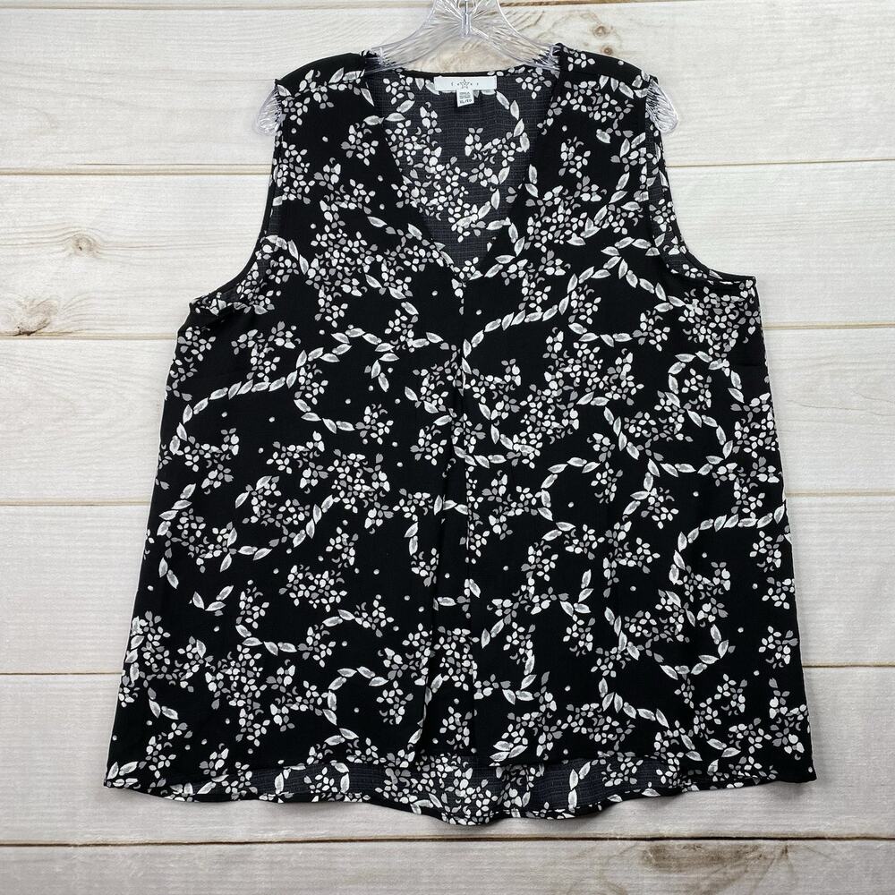 Fever Womens Tunic Top XL Black Floral Boho Sleeveless Lightweight V Neck Summer